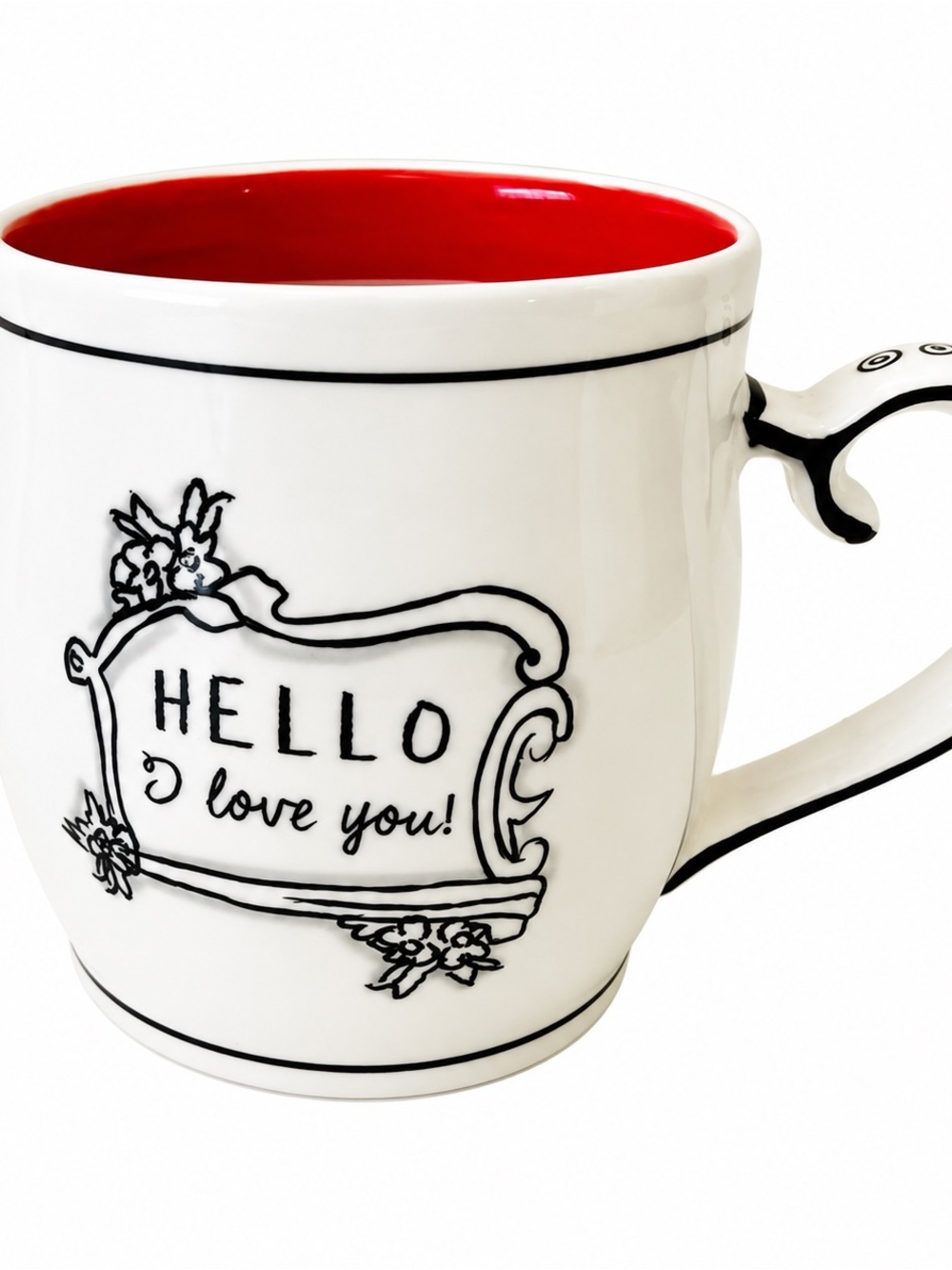Anthropologie Katie Mandy Hello I Love You Red Stripe Mug 14 Oz - Picture 2 of 7